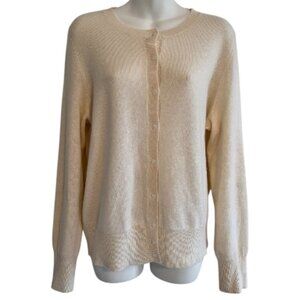 Lord & Taylor 100% Cashmere Button Down Cardigan Sweater Cream White Women's XL